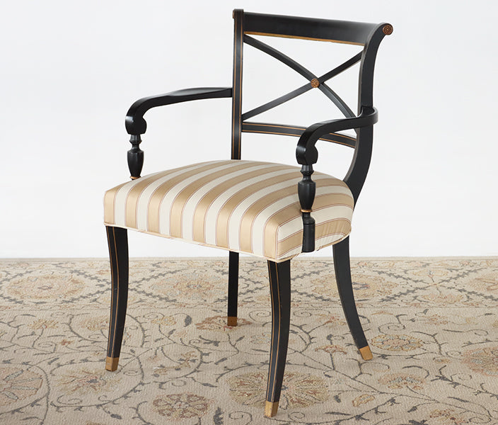 Black w/ Gold Accent Regency Style Arm Chair