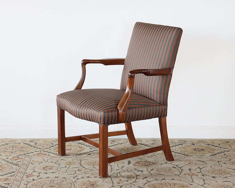 Chippendale Style Arm Chair w/ Green Pinstripes