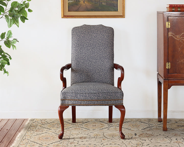 Queen Ann Gooseneck Arm Chair w/ Nailhead Trim
