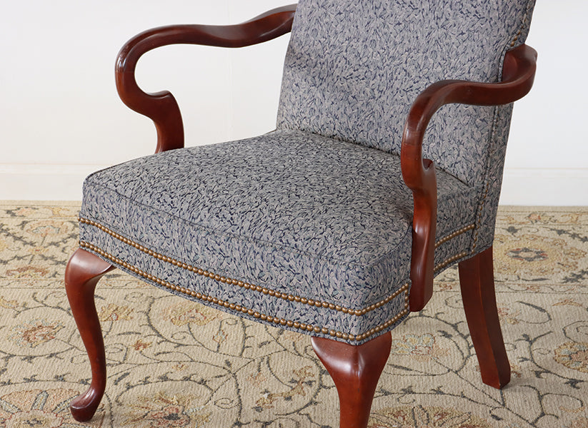 Queen Ann Gooseneck Arm Chair w/ Nailhead Trim