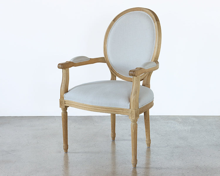 Natural Linen Oval Louis Arm Chair