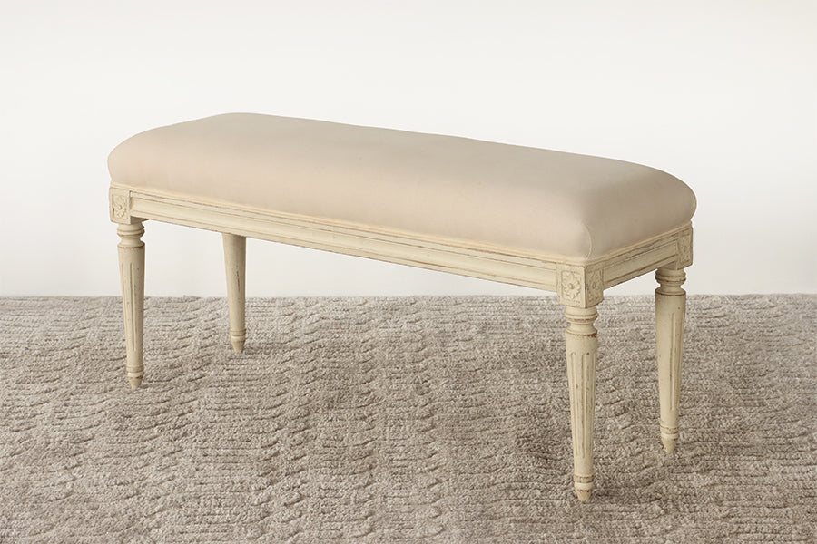 Chelsea Textiles Antique White With Pink Muslin Gustavian Bench