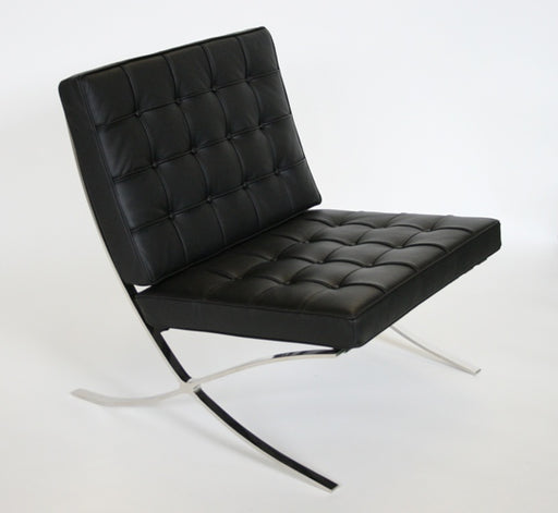 Black Leather Barcelona Style Lounge Chair 9