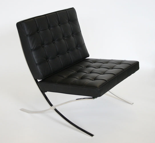 Black Leather Barcelona Style Lounge Chair 9