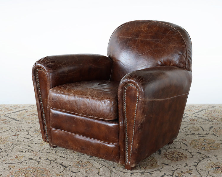 Paris Flea Market Cigar Brown Leather Chair