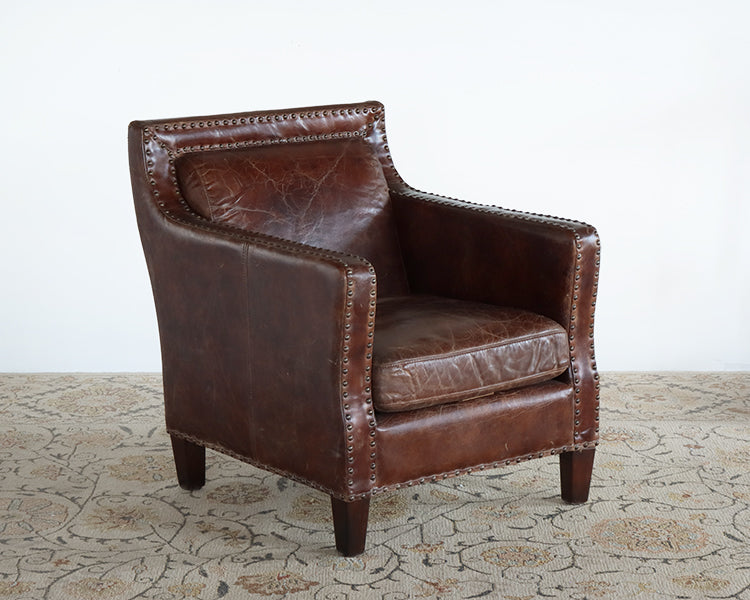 Cigar Leather Club Chair with Nailhead Trim