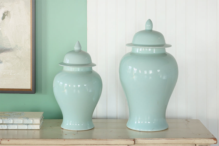 Set of 2 Turquoise Temple Jars - Cleared Décor
