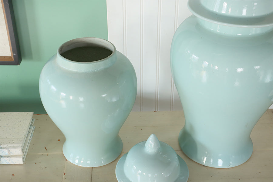 Set of 2 Turquoise Temple Jars - Cleared Décor