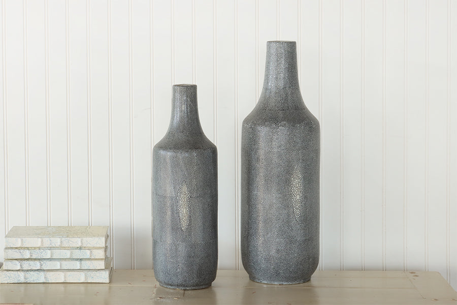 Set of 2 Gray Shagreen Bottles - Cleared Décor