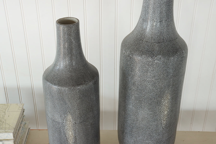 Set of 2 Gray Shagreen Bottles - Cleared Décor
