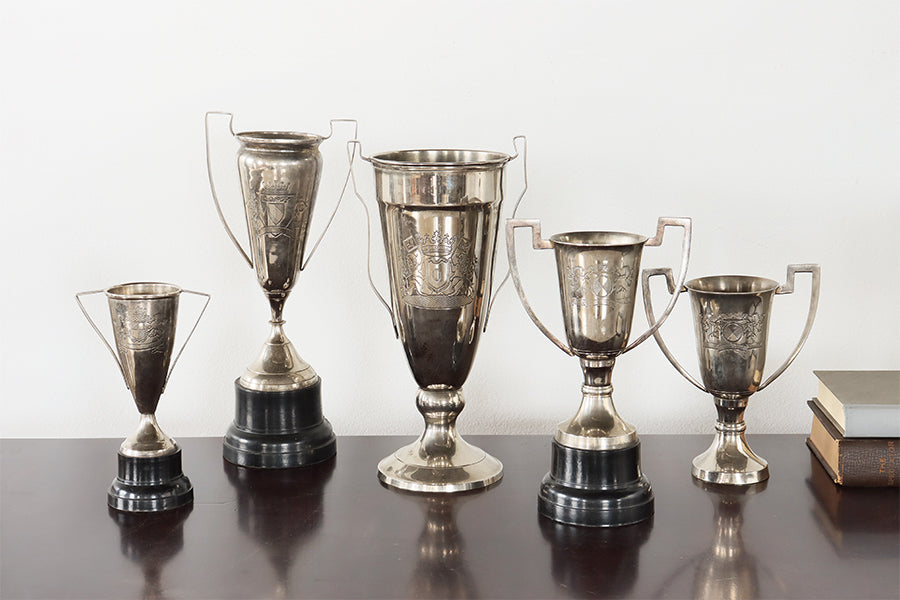 Set of 5 Vintage Engraved Trophies - Cleared Décor