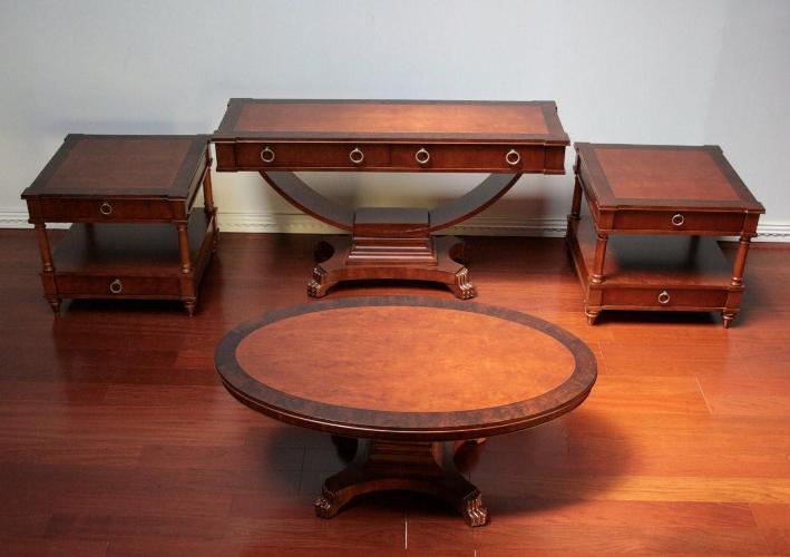 Cherry and Walnut Burl Set with Coffee table End Table Console 4 7