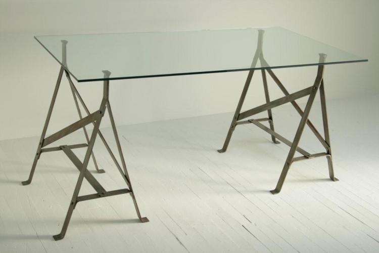 Iron Trestles with Glass Top Dining Table 9