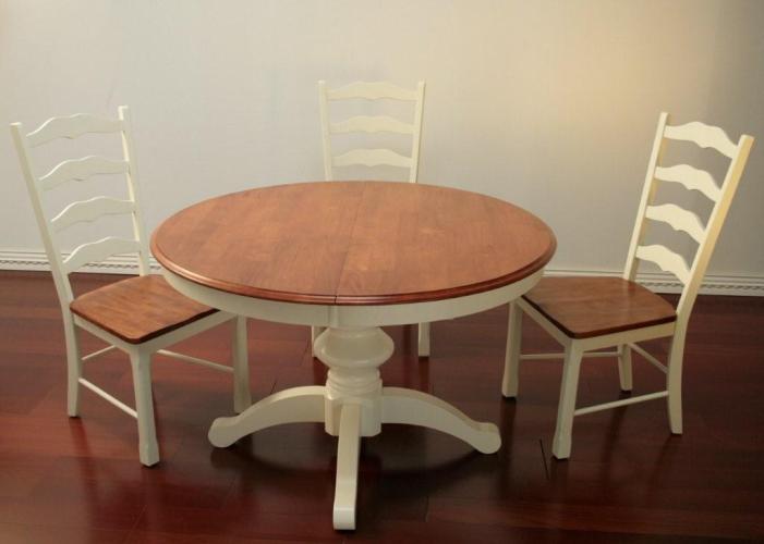 Shore White Pedestal Dining Table with Maple Top 7