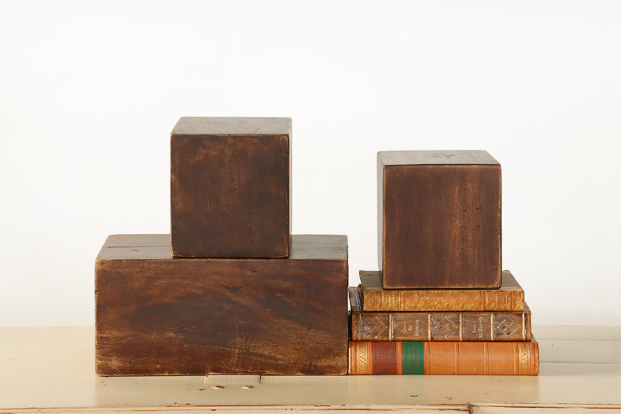 Set of 3 Dark Walnut Cubes - Cleared Décor