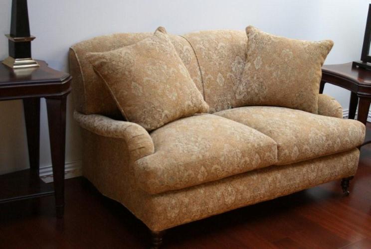 George Smith Style Loveseat in Honey Paisley Fabric 1 7