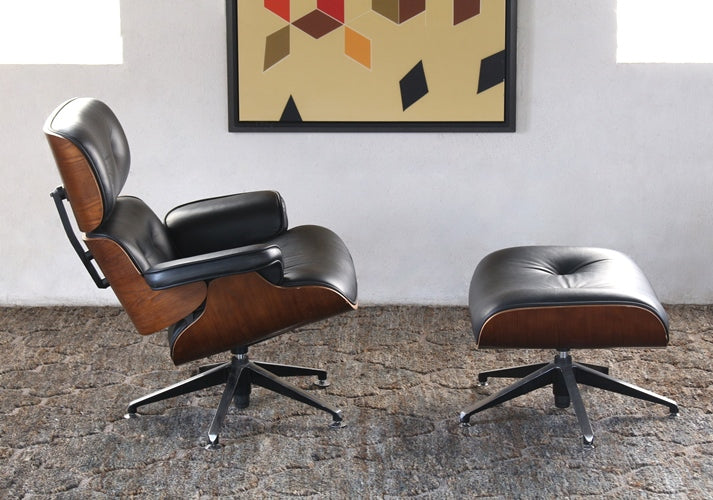 Eames Style Black Lounge Chair and Ottoman Set