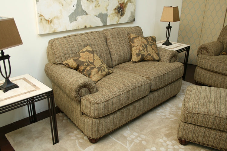 Pale Olive Tweed Rolled Arm Loveseat 1