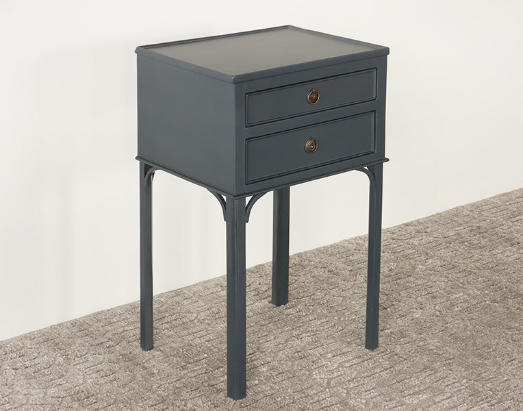 Chelsea Textiles Gustavian Bedside Table with Two Drawers in Midnight Lacquer