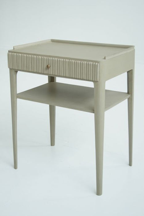 Chelsea Textiles Mid Century Nightstand with Carved Drawer in Custard Finish 9