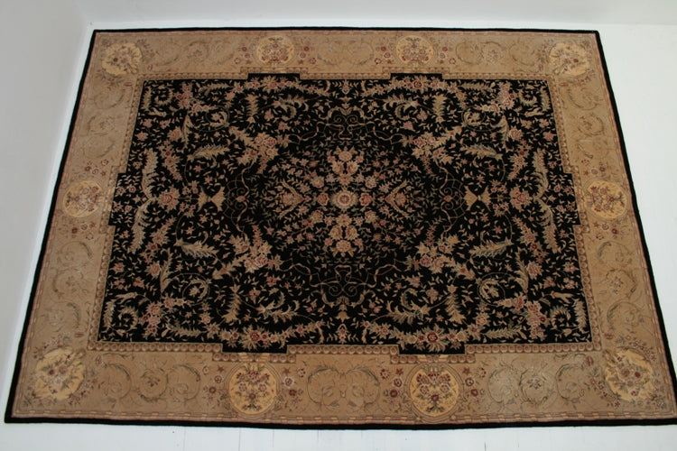 8 7 x 11 8 Hand Knotted Black and Gold Tabriz Indo Persian Rug 8