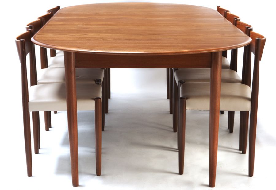 Round Teak Danish Modern Dining Table with Leaves expanded 7