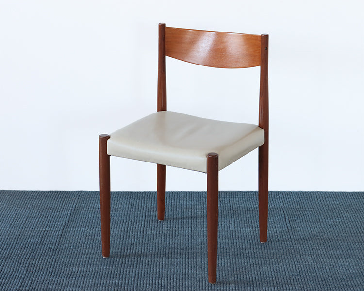 Danish Modern Teak Side Chairs with Stone Colored Leather Seats