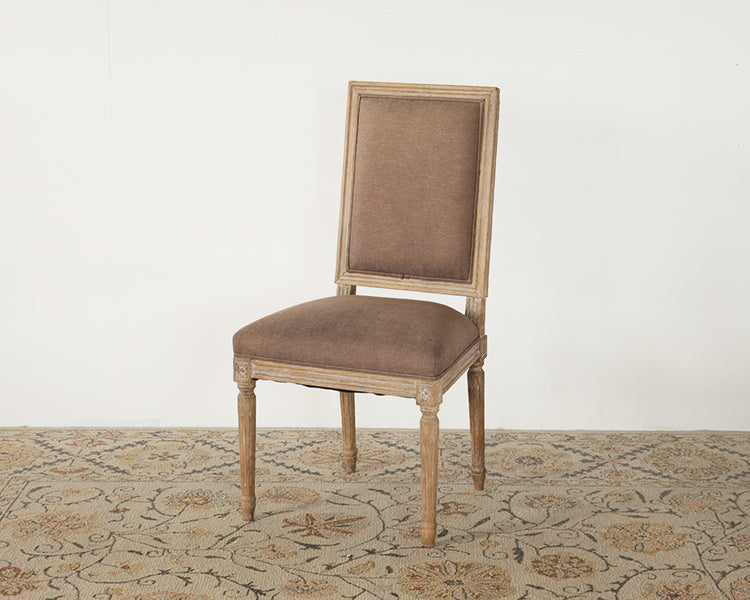 Limed Gray Louis Side Chair with Aubergine Linen Upholstery