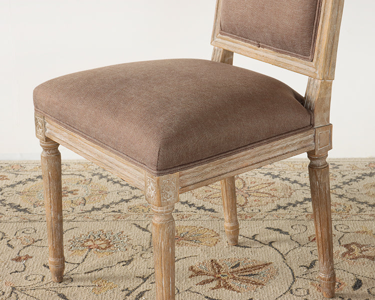 Limed Gray Louis Side Chair with Aubergine Linen Upholstery
