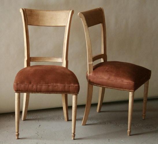 Vintage Parchment Covered Dining Chairs with Brown Ultrasuede 7