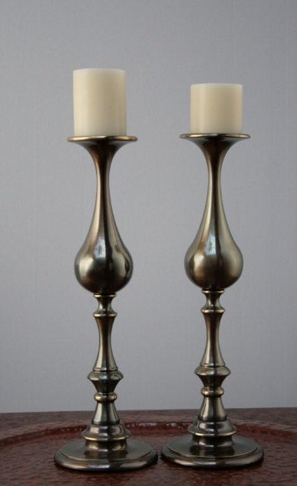 Pair of Bronze Pillar Candleholders 8