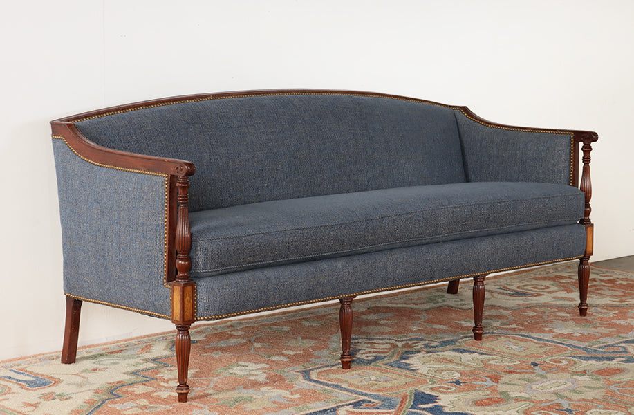 Blue Upholstered Sheraton Style Sofa