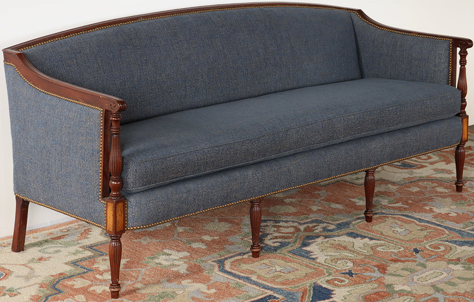 Blue Upholstered Sheraton Style Sofa