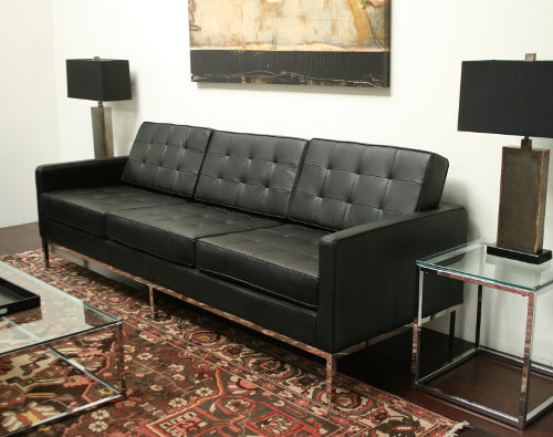 Black Leather Florence Knoll Style Sofa 1