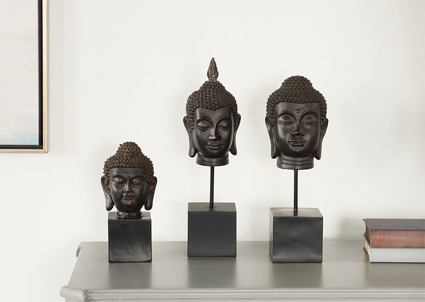 Set of 3 Buddha Heads on Stands