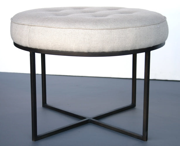 Jonathan Footstool in Antique Bronze with Stone Linen Tufted Upholstery 8