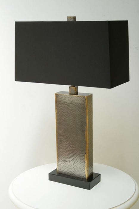 Iron and Brass Table Lamp with Marble Base and Black Shade 7
