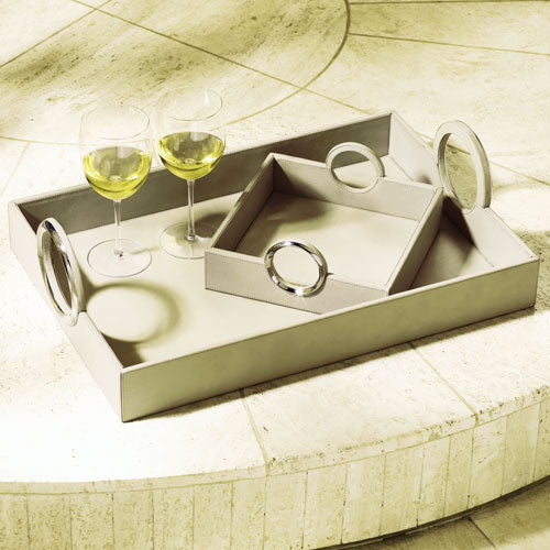 Beige Leather Tray with Ring Handles 8