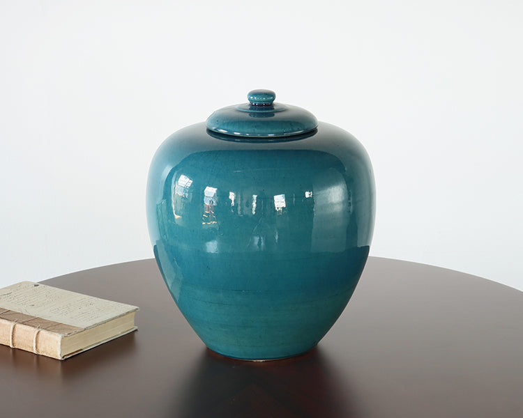 Vintage Ocean Blue Lidded Jar