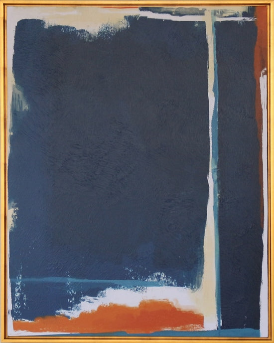 ABST740 Composition of Blue and Orange I 31.5W x 39.5H