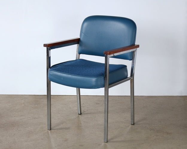 Vintage Blue Vinyl and Fabric Arm Chair