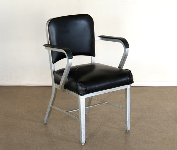 Metal Armchair with Black Vinyl Seat and Back