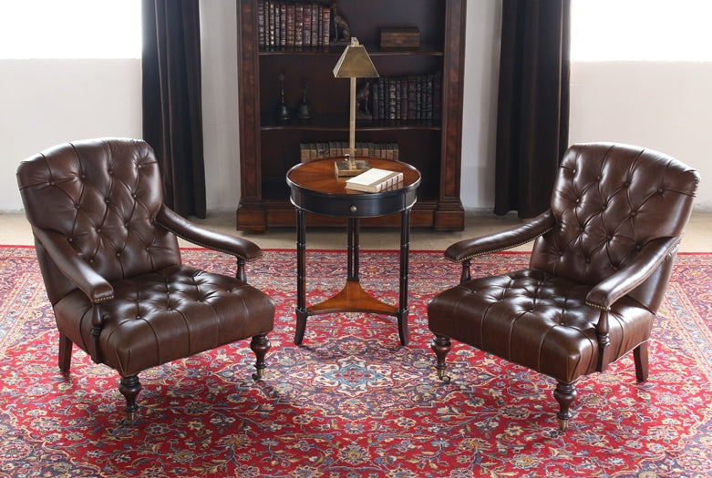 AC185 Tufted Leather Arm Chair with Turned Legs