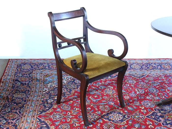 AC190 Regency Style Mahogany Dining Room Chair with Arms, Circa 1960