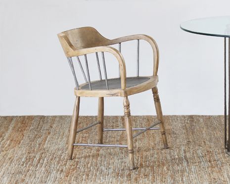 AC198 Wood Spindle Back Chair with Iron Spindles and Metal Seat
