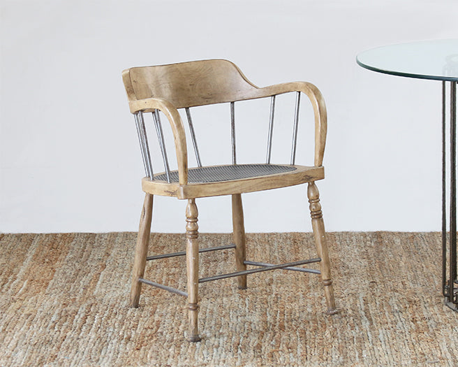 AC198 Wood Spindle Back Chair with Iron Spindles and Metal Seat