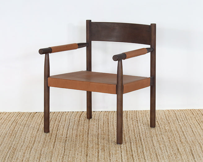 AC225 - Stained Ash Arm Chair WChestnut Leather Seat