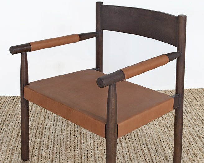 AC225 - Stained Ash Arm Chair WChestnut Leather Seat