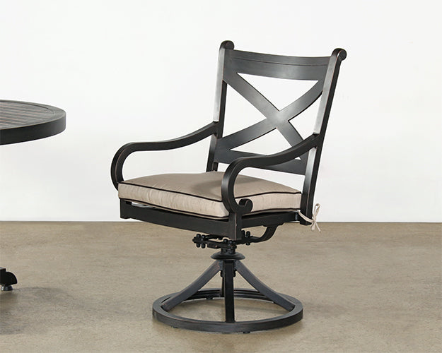 Black Metal Patio Arm Chair With Swivel Base