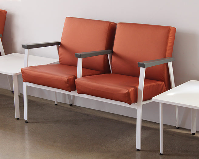 Orange Double Waiting Room Chair W/ White Frame